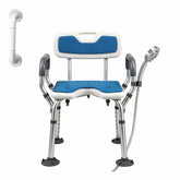Heavy Duty Bathroom Shower Chair with Arms and Back & Wall-Mounted Grab Bar