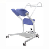 patient transfer device with blue seat and white frame on a white background