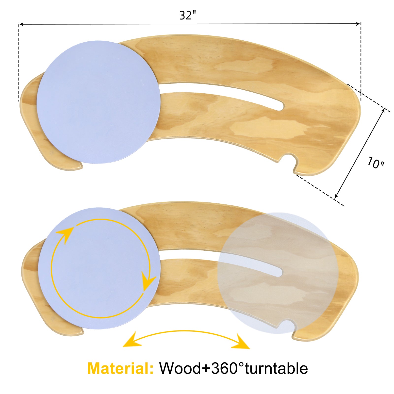 Curved patient transfer board shown in four use scenarios: bed to wheelchair, car to wheelchair, wheelchair to toilet, and wheelchair to chair.