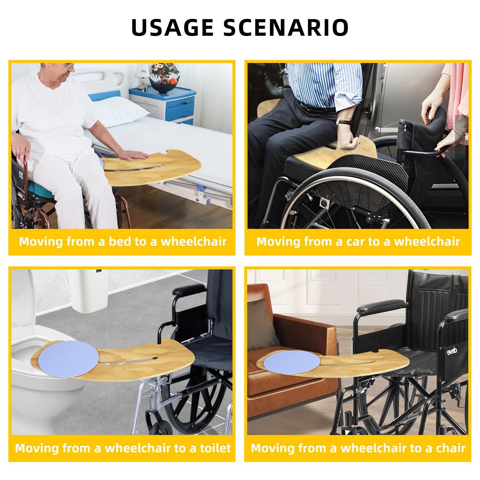 Comparison infographic of a curved patient transfer board and a straight transfer board, highlighting weight, durability, body fit, and suitability for limited spaces.