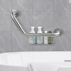 Bathroom Angled Grab Bar with Storage Basket