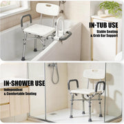 In-tub shower chair shown in a bathtub and shower with stable seating