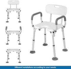 Heavy Duty Bathroom Shower Chair with Arms and Back & Wall-Mounted Grab Bar