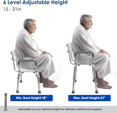 Extra Wide Shower Chair,M-Shaped & Padded Armrests Shower Chair Bath Seat,Shower Chair with Arms and Back Heavy Duty 500lbs,Bariatric Shower Chair with Cutout Seat &Cold-Proof Pads,Tools-Free