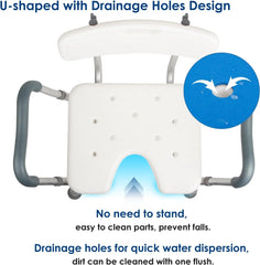 Extra Wide Shower Chair,M-Shaped & Padded Armrests Shower Chair Bath Seat,Shower Chair with Arms and Back Heavy Duty 500lbs,Bariatric Shower Chair with Cutout Seat &Cold-Proof Pads,Tools-Free