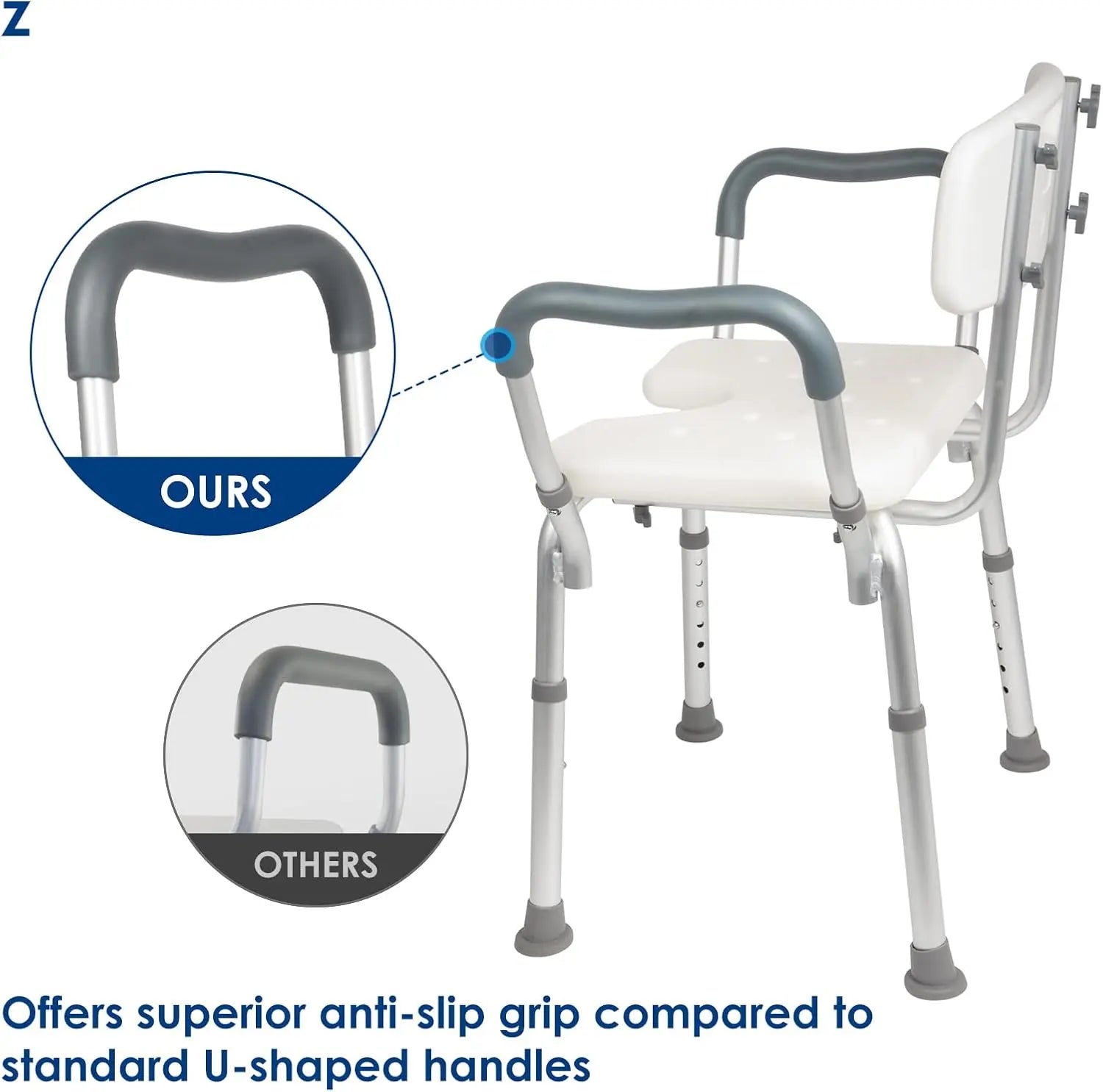 Extra Wide Shower Chair,M-Shaped & Padded Armrests Shower Chair Bath Seat,Shower Chair with Arms and Back Heavy Duty 500lbs,Bariatric Shower Chair with Cutout Seat &Cold-Proof Pads,Tools-Free