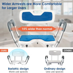 Extra Wide Shower Chair,M-Shaped & Padded Armrests Shower Chair Bath Seat,Shower Chair with Arms and Back Heavy Duty 500lbs,Bariatric Shower Chair with Cutout Seat &Cold-Proof Pads,Tools-Free