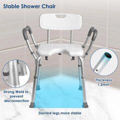 Extra Wide Shower Chair,M-Shaped & Padded Armrests Shower Chair Bath Seat,Shower Chair with Arms and Back Heavy Duty 500lbs,Bariatric Shower Chair with Cutout Seat &Cold-Proof Pads,Tools-Free