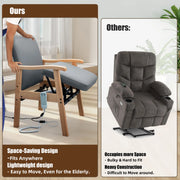 Space-saving power lift chair compared with a bulky traditional lift recliner