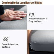 Gray leather power lift chair seat showing water-resistant, easy-to-clean, and durable upholstery