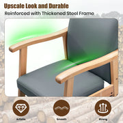 Gray leather power lift chair with solid wood armrests, supportive cushion, and durable frame