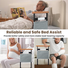 Adjustable Bed Safety Rail with Motion Sensor Night Light & Storage Pocket