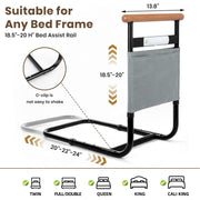 Adjustable Bed Safety Rail with Motion Sensor Night Light & Storage Pocket