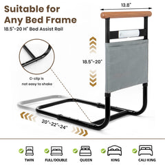 Adjustable Bed Safety Rail with Motion Sensor Night Light & Storage Pocket