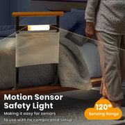 Adjustable Bed Safety Rail with Motion Sensor Night Light & Storage Pocket