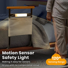 Adjustable Bed Safety Rail with Motion Sensor Night Light & Storage Pocket