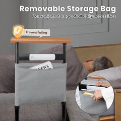 Adjustable Bed Safety Rail with Motion Sensor Night Light & Storage Pocket